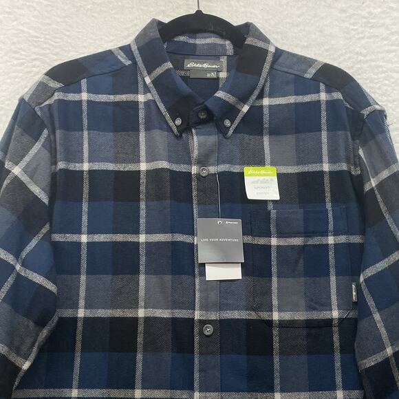 Eddie Bauer Shirt Mens XL Tall Blue Black Plaid Flannel Outdoor Cabin Lumberjack - Picture 4 of 11